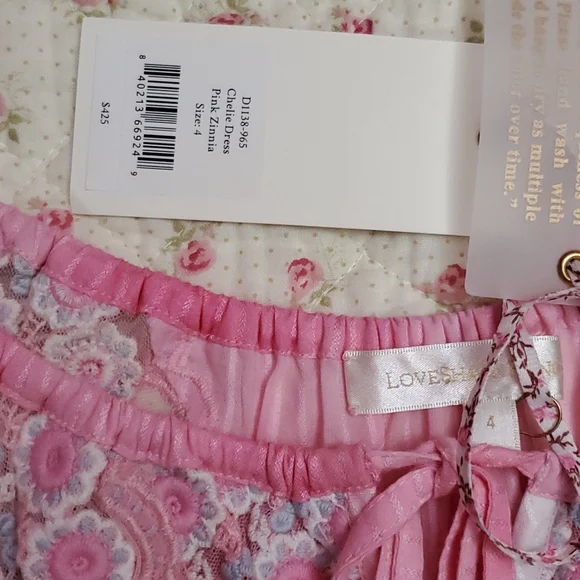 Loveshackfancy Chelie dress pink Zinnia embroidered fairy floral eyelet trims 4